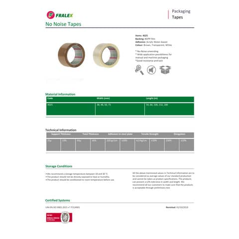 Nastro da imballo silenzioso Fralex 50 mm x 66 m 25µ  - conf. 6 pezzi - avana - 4025080066AP1591